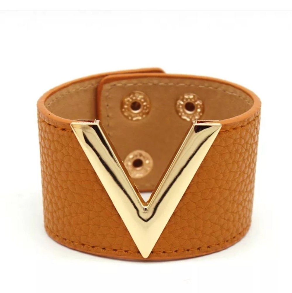 Vegan Leather Wide Cuff Bracelet - Picture 2 of 7